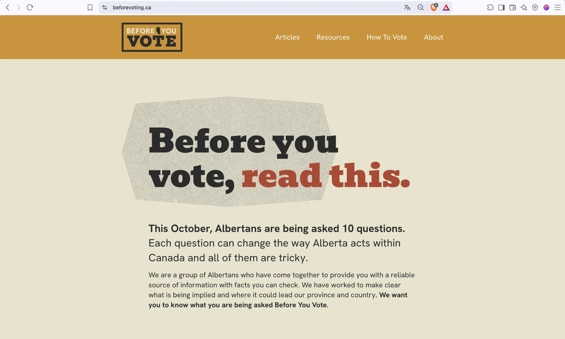 Before You Vote homepage introduction