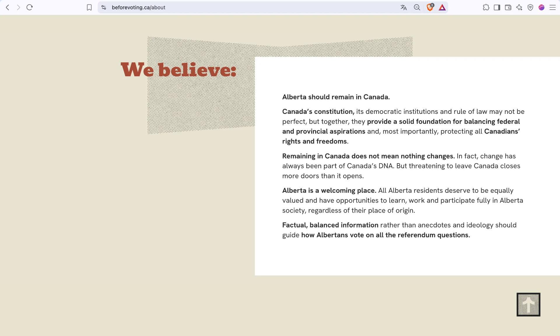 Before You Vote About page We believe section